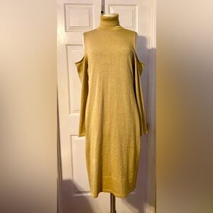 Cold shoulder metallic gold turtleneck dress sz XL. New never worn. Holiday
